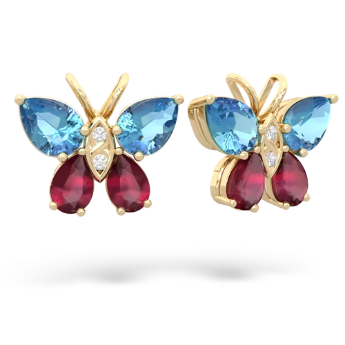 blue topaz-ruby butterfly earrings