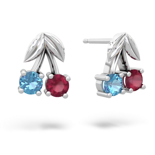 blue topaz-ruby cherries earrings