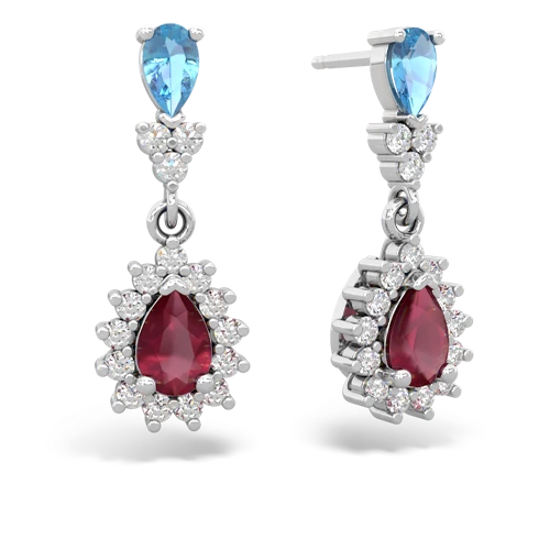 blue topaz-ruby dangle earrings