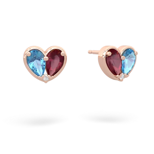 blue topaz-ruby one heart earrings