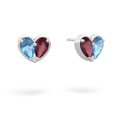 blue topaz-ruby one heart earrings