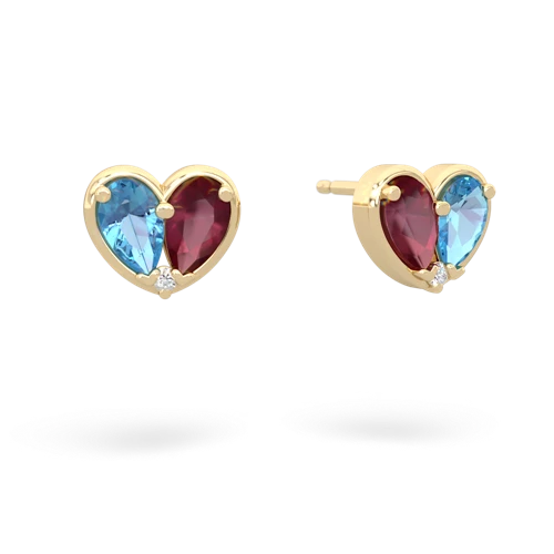 blue topaz-ruby one heart earrings
