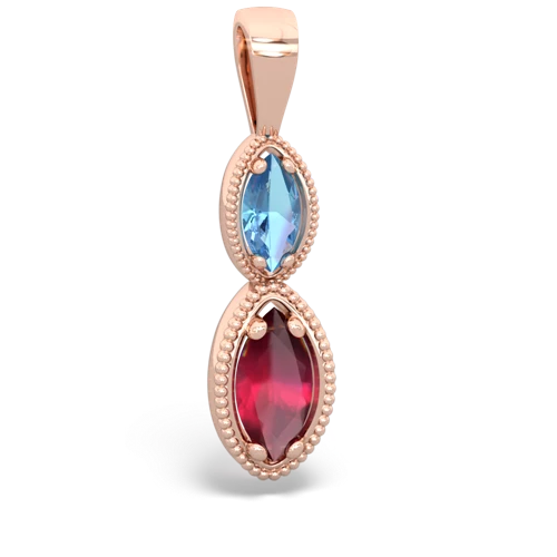 blue topaz-ruby antique milgrain pendant