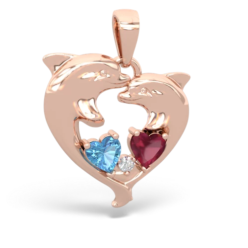 blue topaz-ruby dolphins pendant