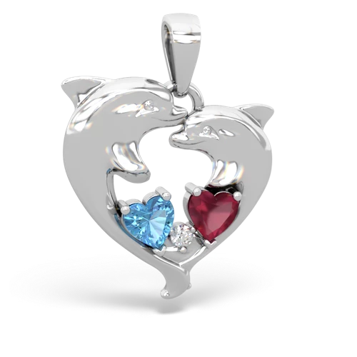 blue topaz-ruby dolphins pendant