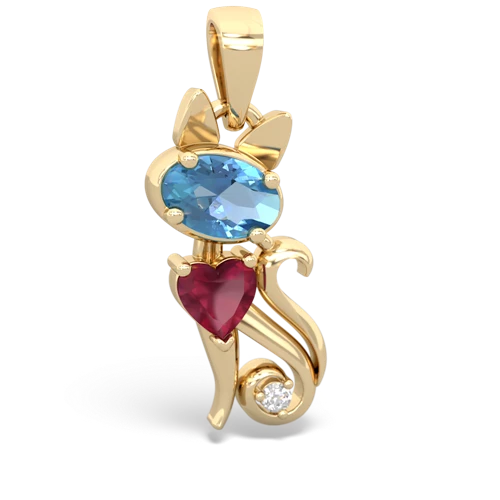 blue topaz-ruby kitten pendant