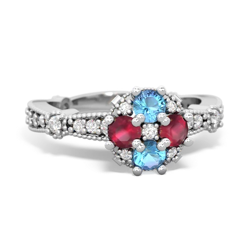 blue topaz-ruby art deco engagement ring