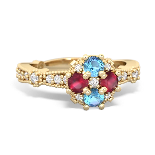 blue topaz-ruby art deco engagement ring