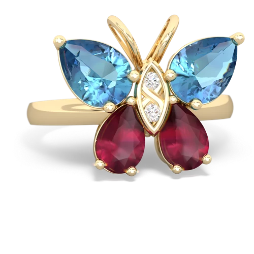 blue topaz-ruby butterfly ring