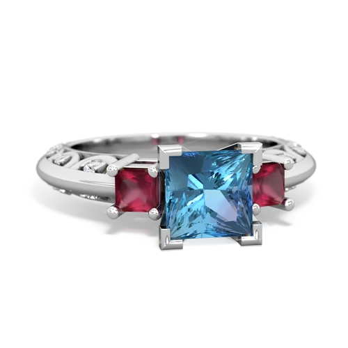 blue topaz-ruby engagement ring