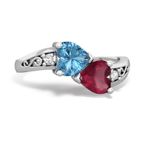 blue topaz-ruby filligree ring