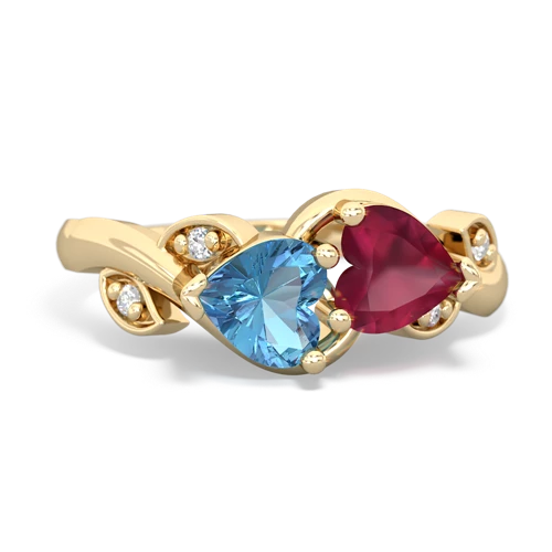 blue topaz-ruby floral keepsake ring