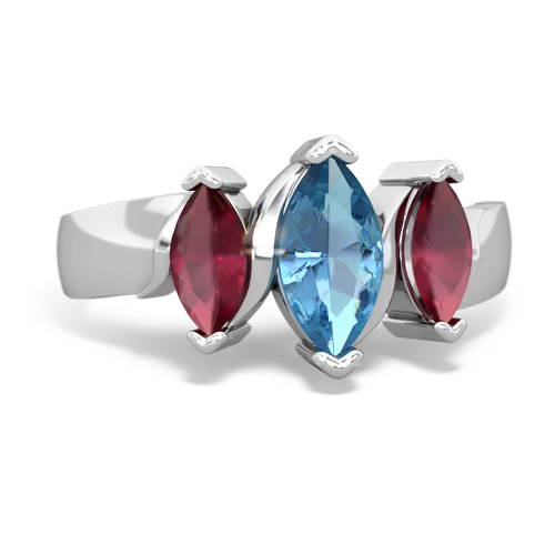 Blue Topaz Genuine Swiss Blue Topaz with Genuine Ruby and Lab Created Pink Sapphire Three Peeks ring Ring
