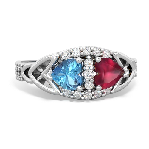 blue topaz-ruby keepsake engagement ring