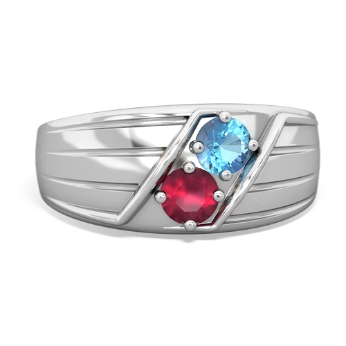 blue topaz-ruby mens ring