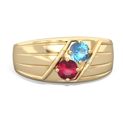 blue topaz-ruby mens ring