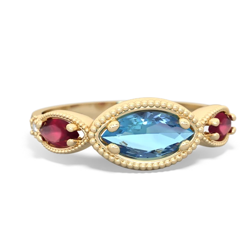 Blue Topaz Genuine Swiss Blue Topaz with Genuine Ruby and Lab Created Pink Sapphire Antique Style Keepsake ring Ring