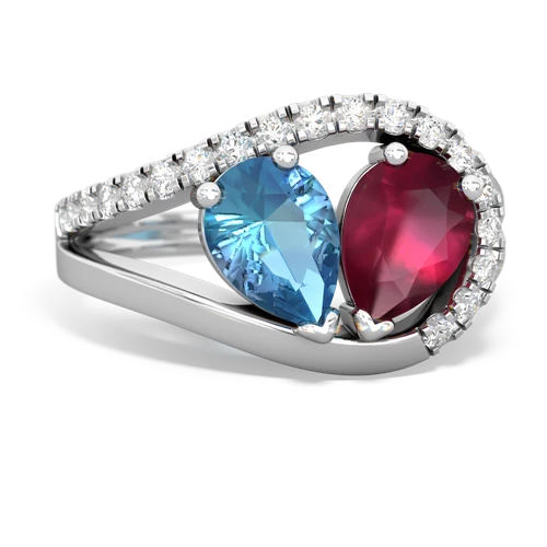 blue topaz-ruby pave heart ring