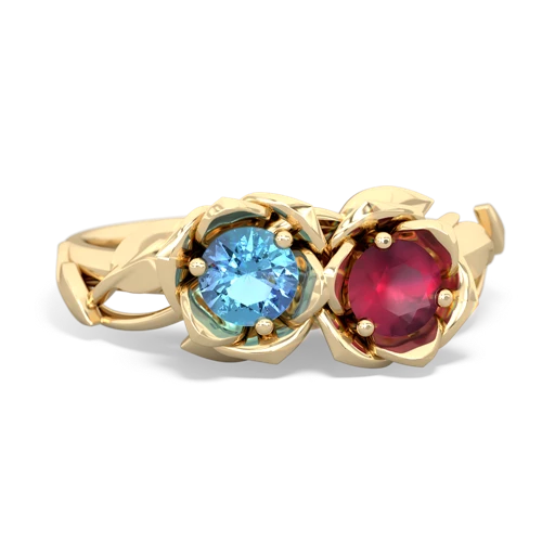 blue topaz-ruby roses ring