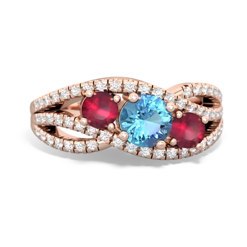 blue topaz-ruby three stone pave ring