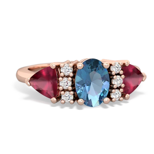 Blue Topaz Genuine Swiss Blue Topaz with Genuine Ruby and Lab Created Pink Sapphire Antique Style Three Stone ring Ring