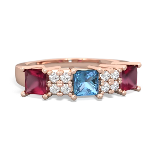 Blue Topaz Genuine Swiss Blue Topaz with Genuine Ruby and Lab Created Alexandrite Three Stone ring Ring