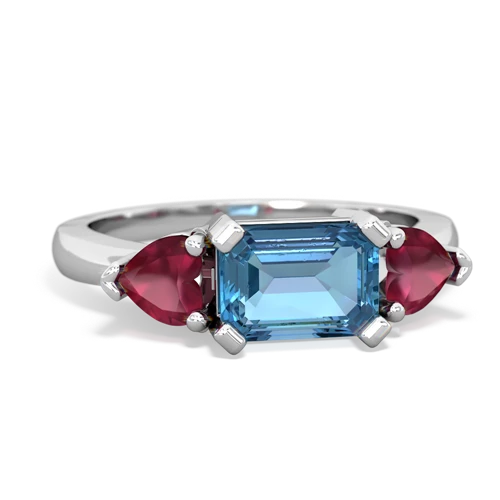 Blue Topaz Genuine Swiss Blue Topaz with Genuine Ruby and Lab Created Pink Sapphire Three Stone ring Ring