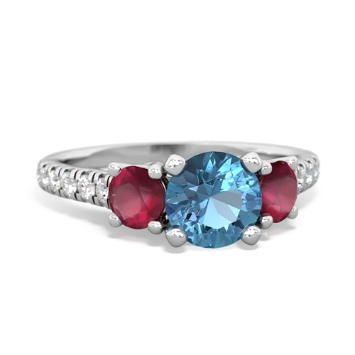 Blue Topaz Genuine Swiss Blue Topaz with Genuine Ruby and Lab Created Pink Sapphire Pave Trellis ring Ring