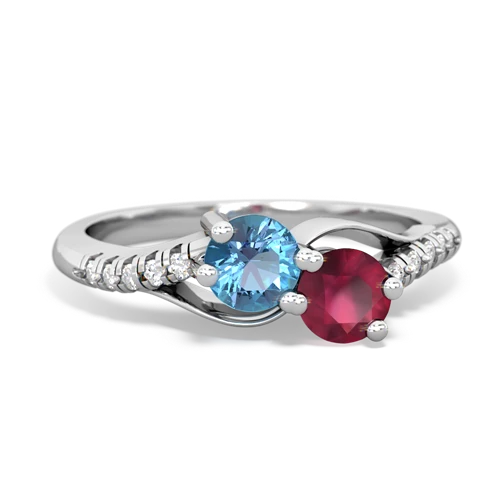 blue topaz-ruby two stone infinity ring