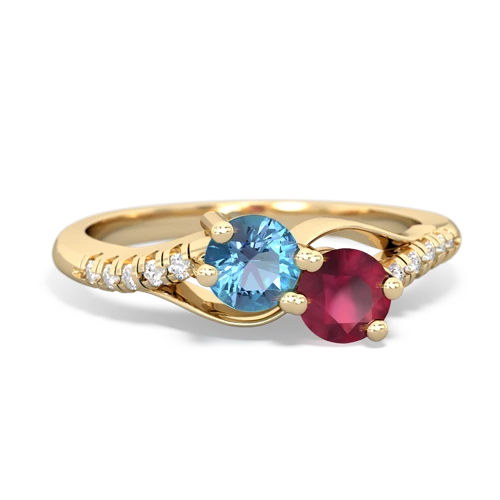 blue topaz-ruby two stone infinity ring