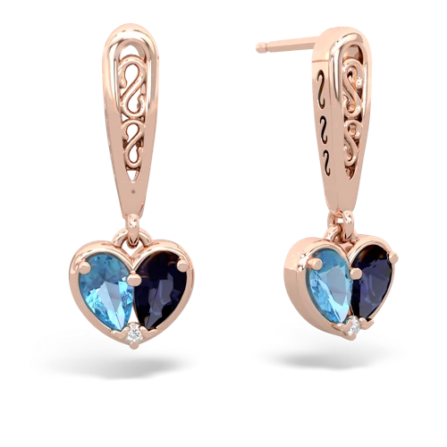 blue topaz-sapphire filligree earrings