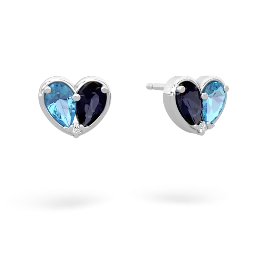 blue topaz-sapphire one heart earrings