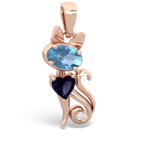 blue topaz-sapphire kitten pendant