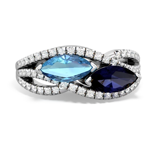 blue topaz-sapphire double heart ring