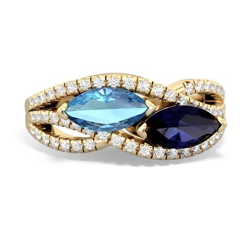 blue topaz-sapphire double heart ring