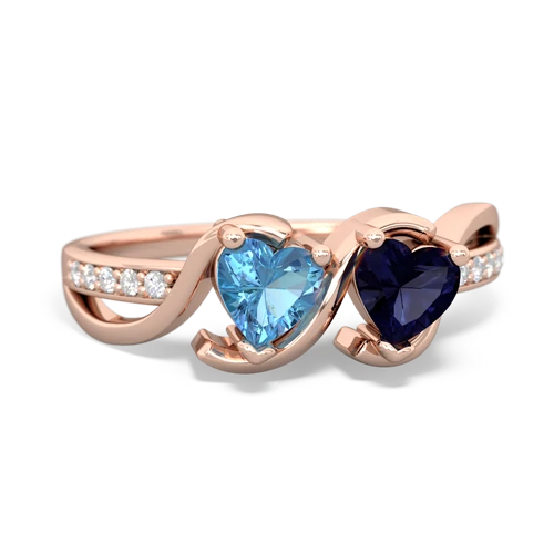 blue topaz-sapphire double heart ring