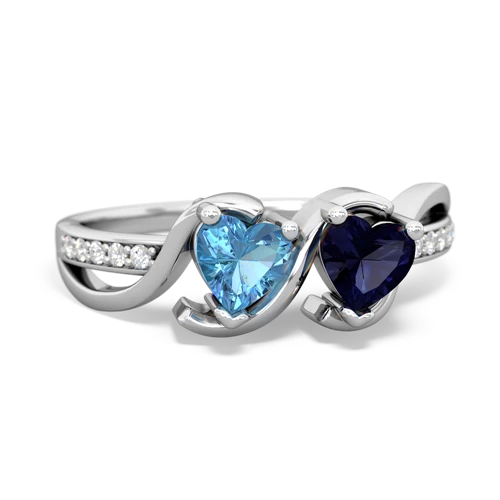 blue topaz-sapphire double heart ring