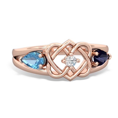 blue topaz-sapphire double heart ring