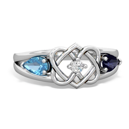 blue topaz-sapphire double heart ring