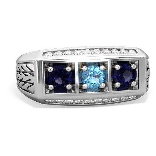 blue topaz-sapphire three stone ring