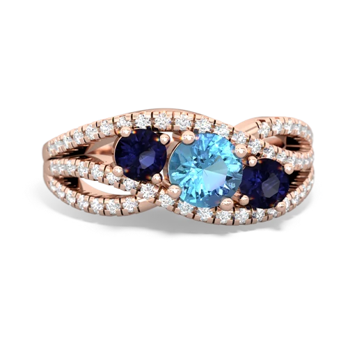 blue topaz-sapphire three stone pave ring