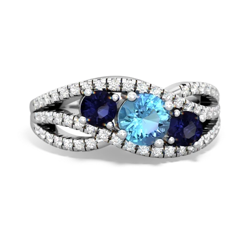 blue topaz-sapphire three stone pave ring