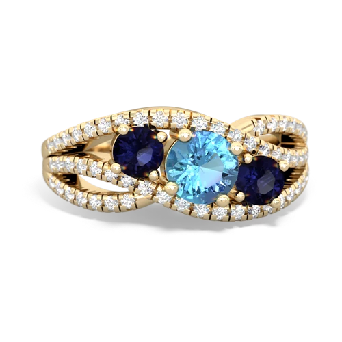 blue topaz-sapphire three stone pave ring