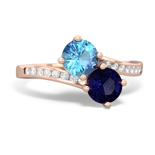 blue topaz-sapphire two stone channel ring