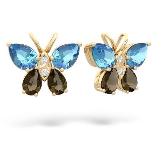 blue topaz-smoky quartz butterfly earrings