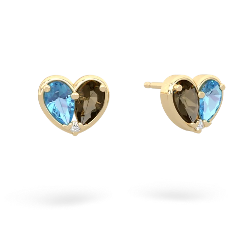 blue topaz-smoky quartz one heart earrings