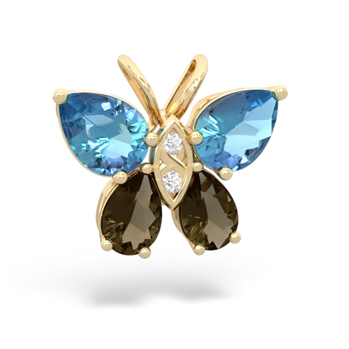 blue topaz-smoky quartz butterfly pendant