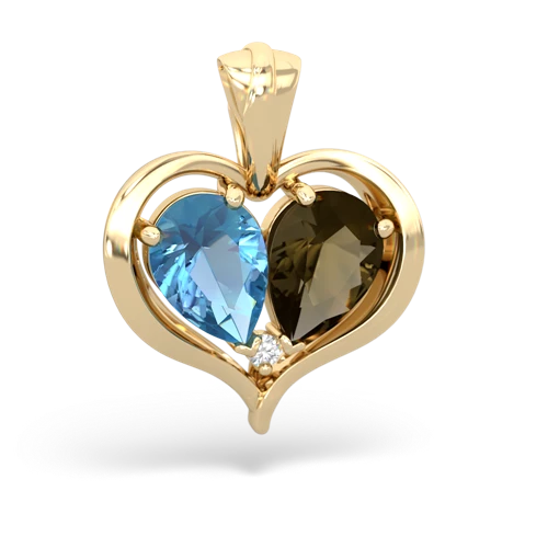 blue topaz-smoky quartz half heart whole pendant