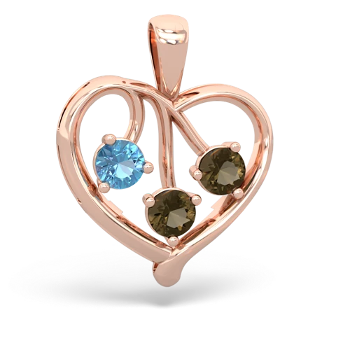 blue topaz-smoky quartz love heart pendant