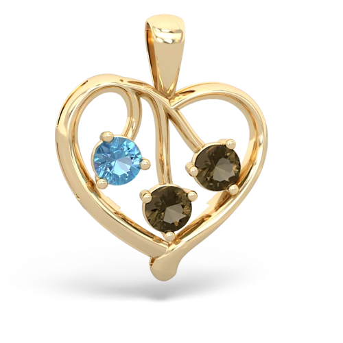 blue topaz-smoky quartz love heart pendant